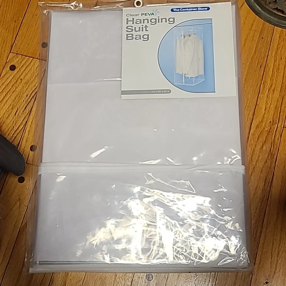 The container store clear Peva free hangibg bag suit. Clear